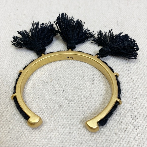 Madewell Black Tassel Fringe Gold Bangle Bracelet - Picture 2 of 4